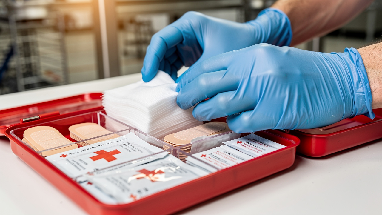 Hands organizing sterile medical supplies in compartments