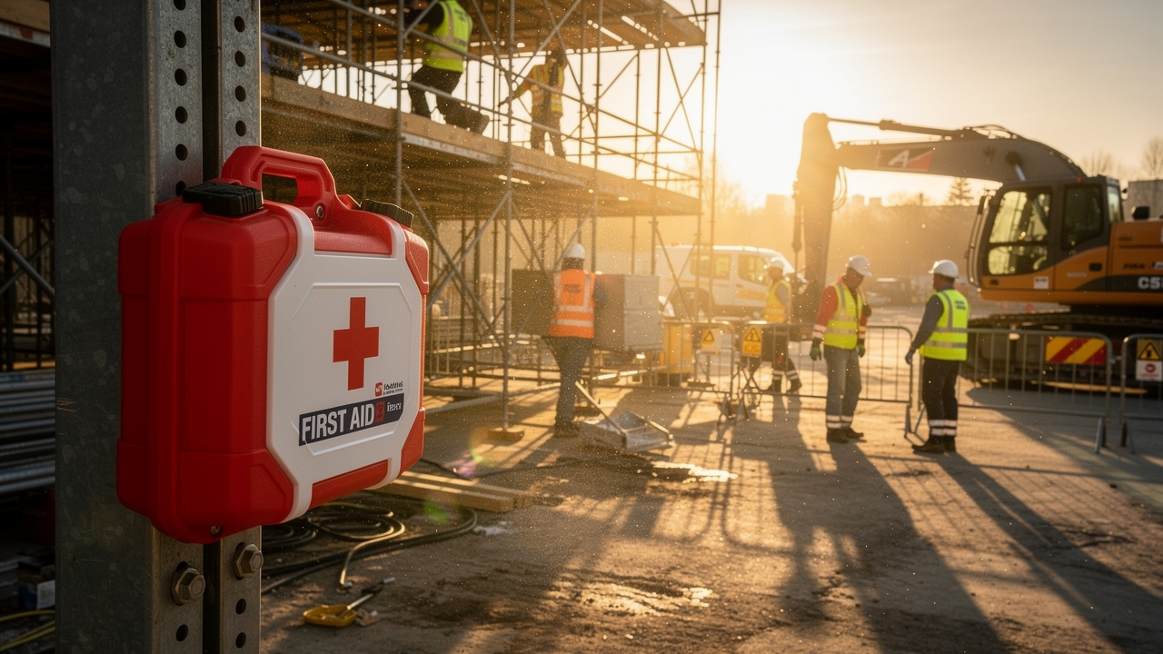 Private Label First Aid Kits installed at active construction worksite