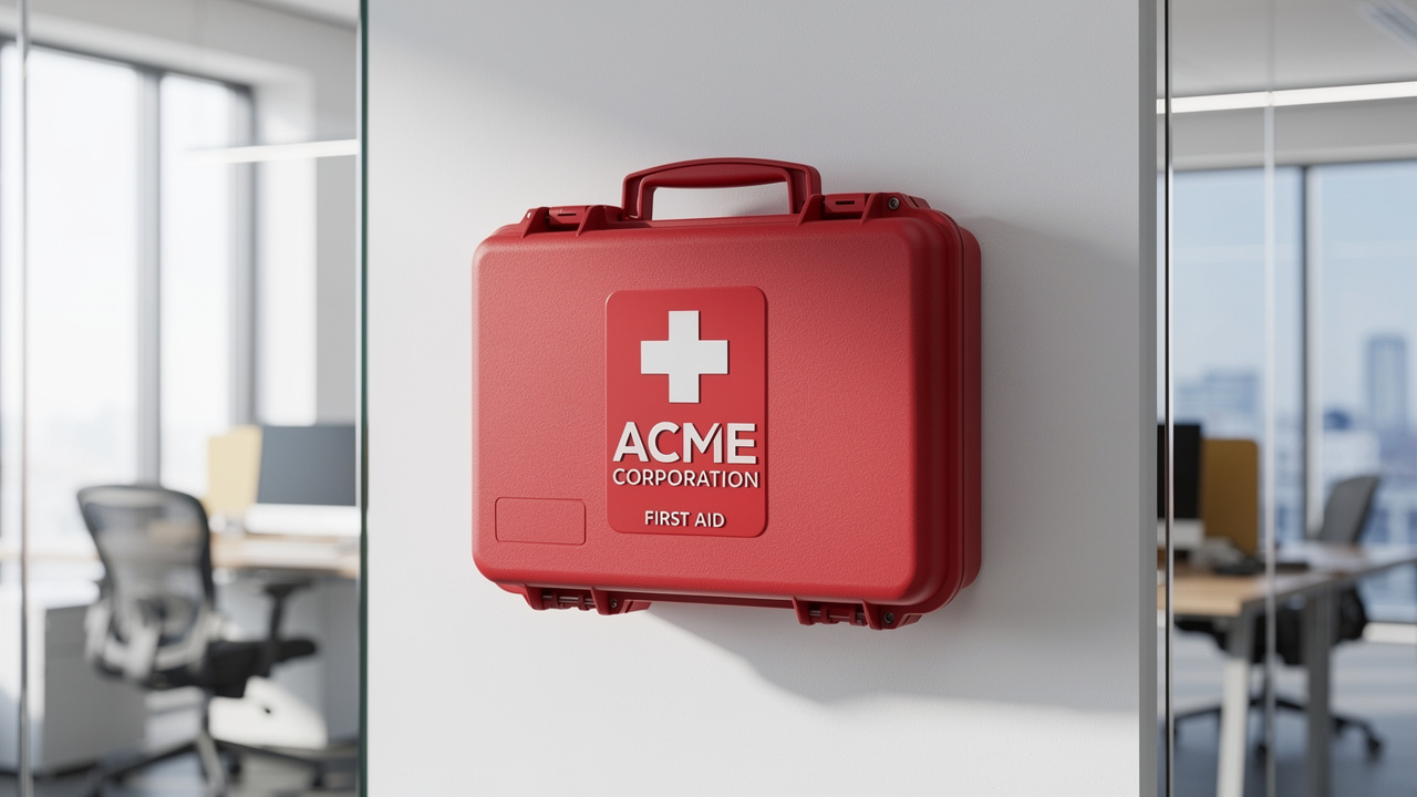 Branded first aid kit with corporate identity