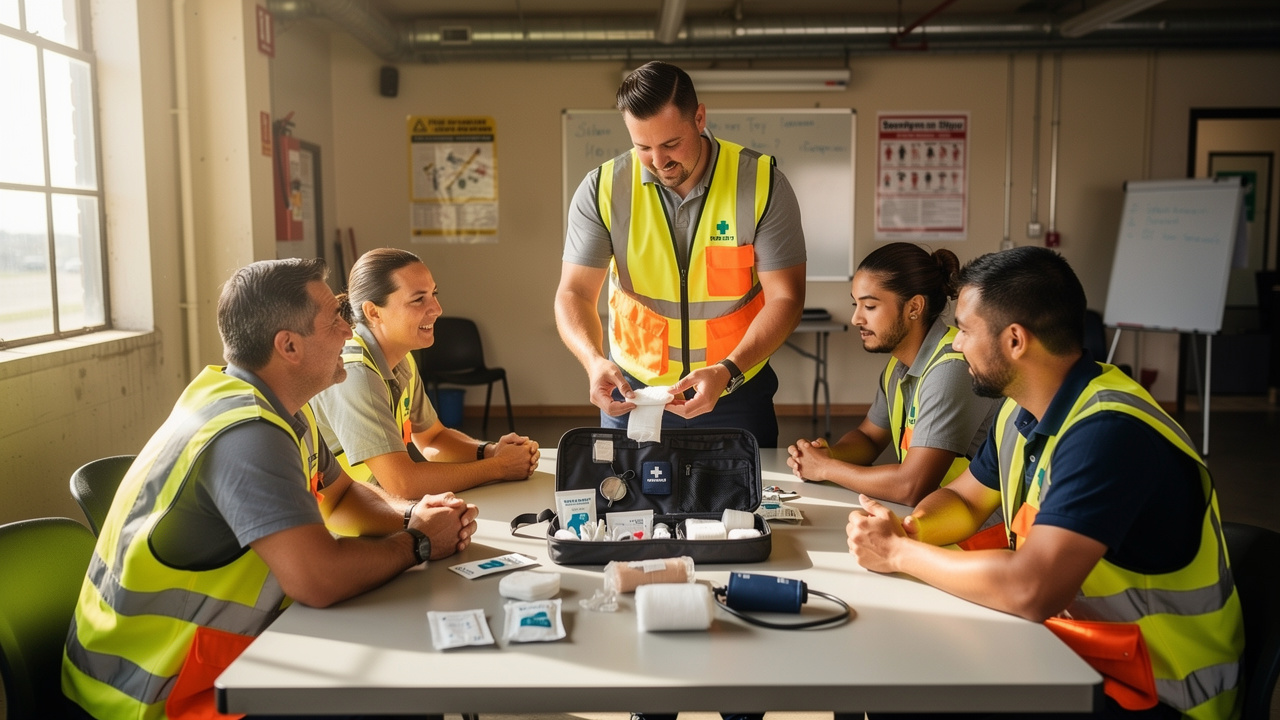 Commercial drivers receiving first aid training session