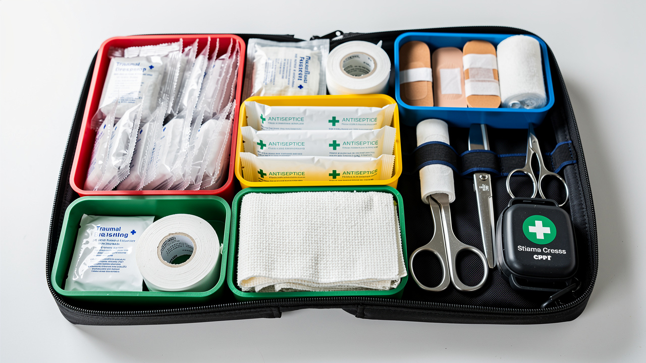 Organized medical supplies inside custom first aid kit