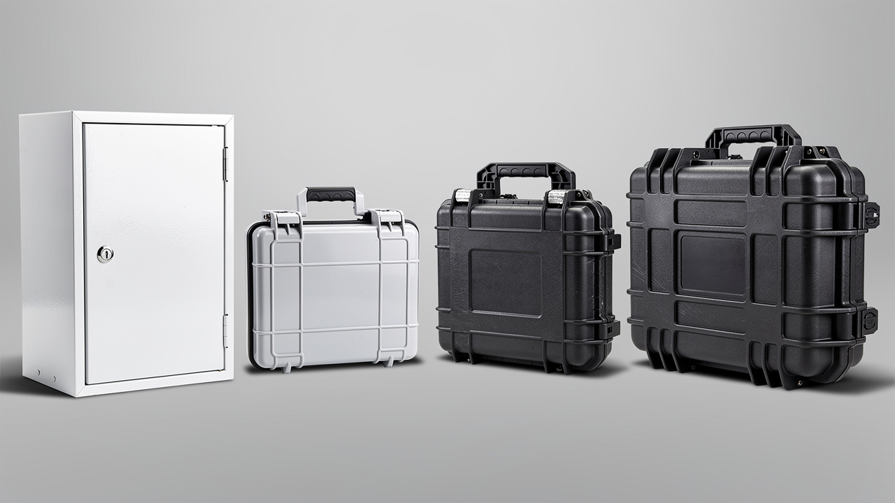 Four different first aid container types for various work environments