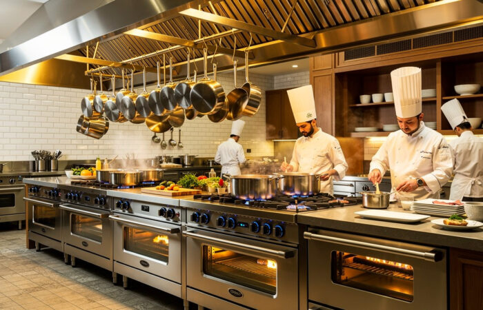 First aid for kitchen burns in a chefs kitchen