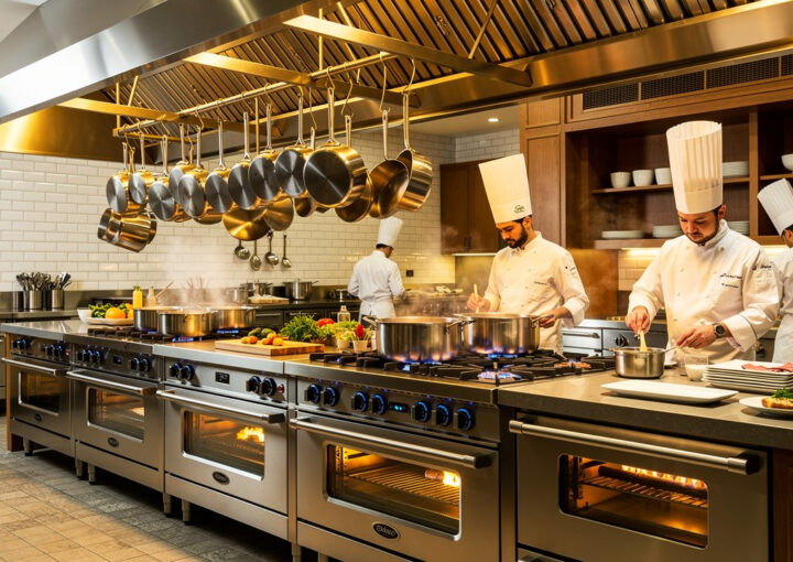 First aid for kitchen burns in a chefs kitchen