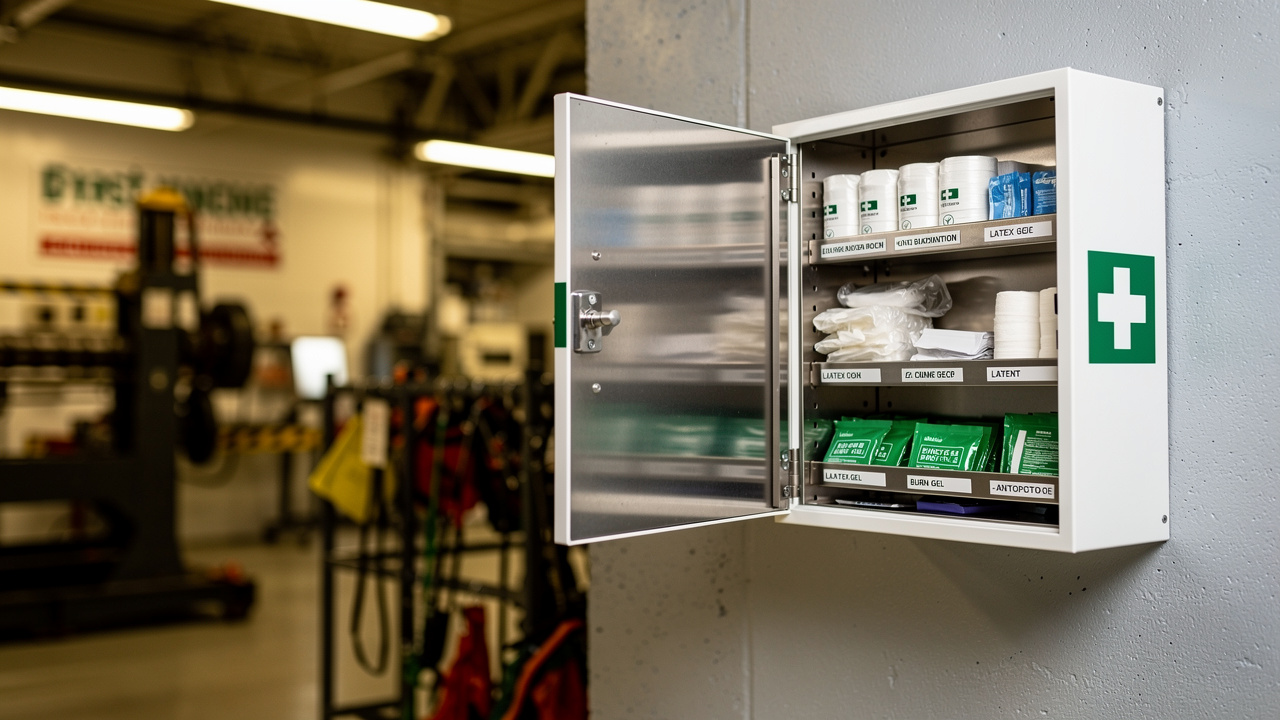 wall mounted first aid station workplace